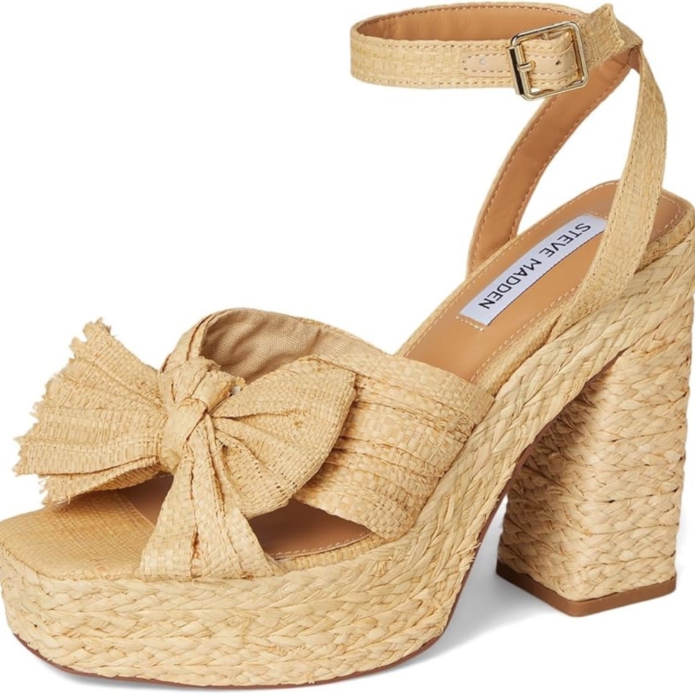 STEVE MADDEN ROMEY RAFFIA PLATFORM HEELS new in film - Picture 2 of 7
